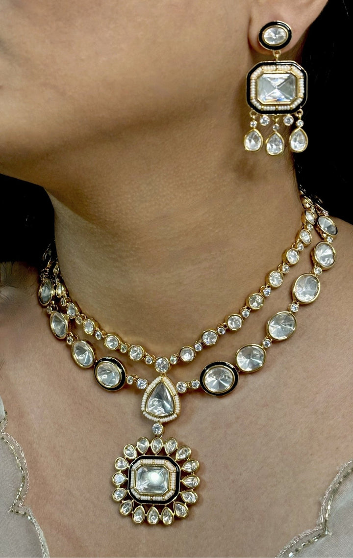 Naymee Two Line Polki Gold Necklace SetFabilicious Fashion