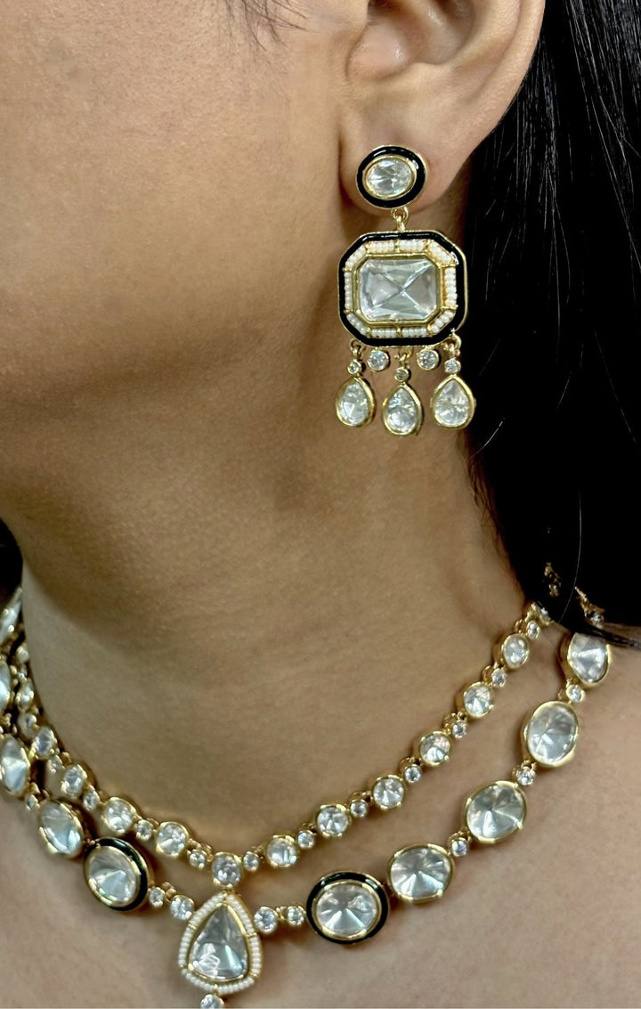 Naymee Two Line Polki Gold Necklace SetFabilicious Fashion