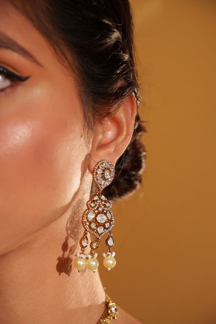 Two Tone Finish Kundan Polki And Pearl Necklace Set Zevar by Geeta - Fabilicious Fashion