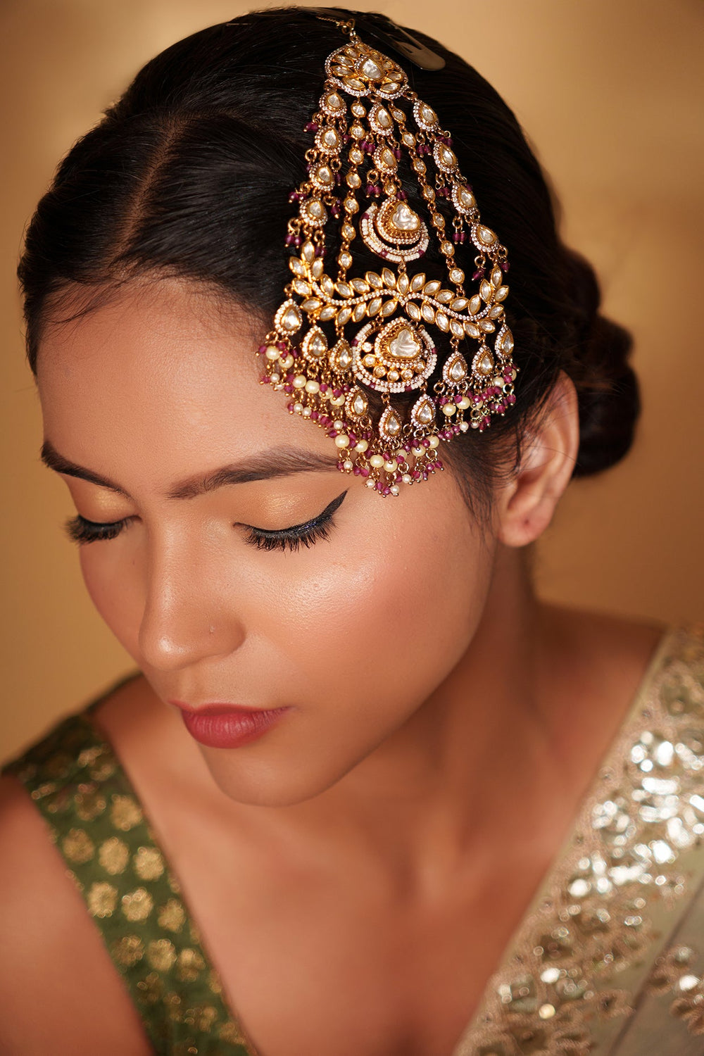 Two Tone Finish Kundan Polki And Pearl Passa Zevar by Geeta - Fabilicious Fashion