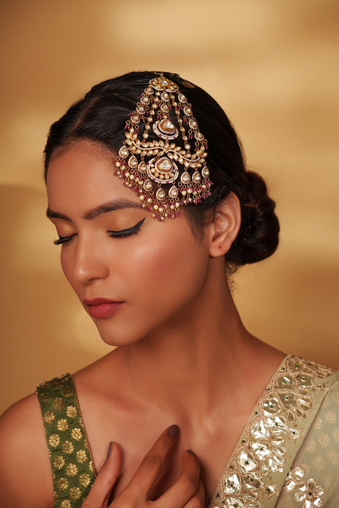 Two Tone Finish Kundan Polki And Pearl Passa Zevar by Geeta - Fabilicious Fashion