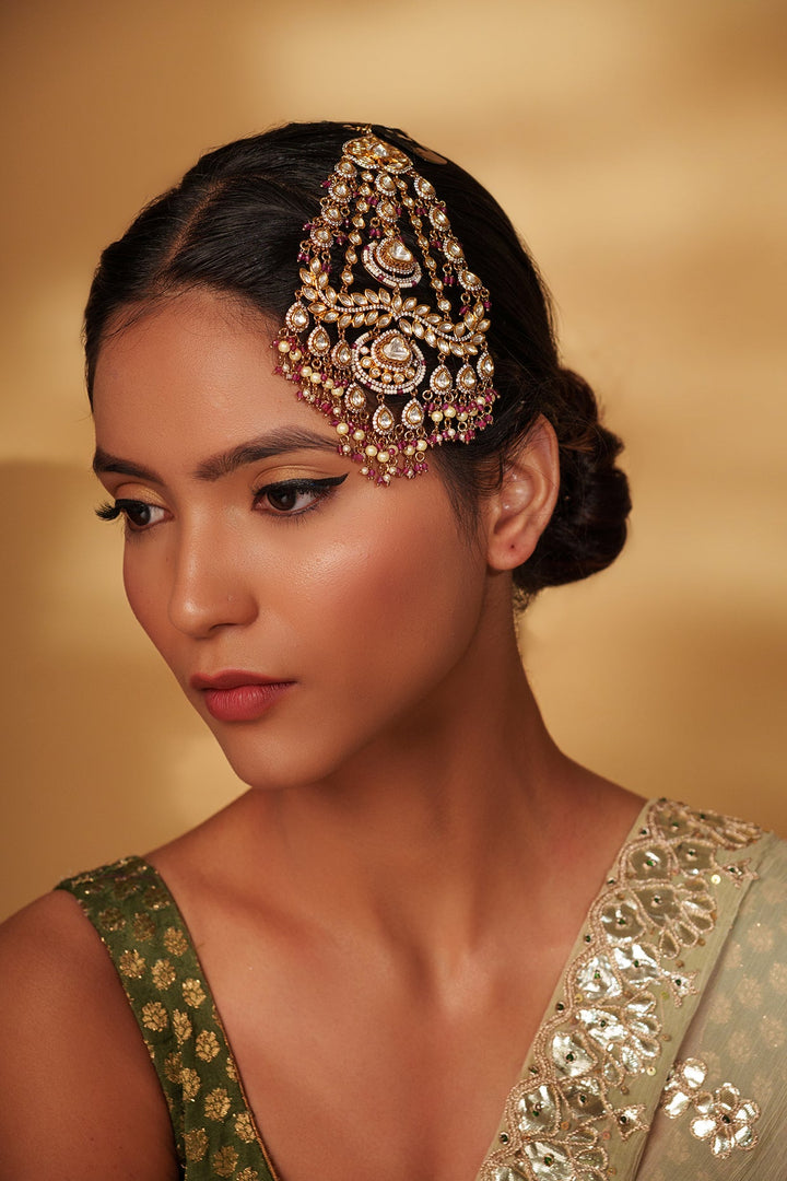 Two Tone Finish Kundan Polki And Pearl Passa Zevar by Geeta - Fabilicious Fashion