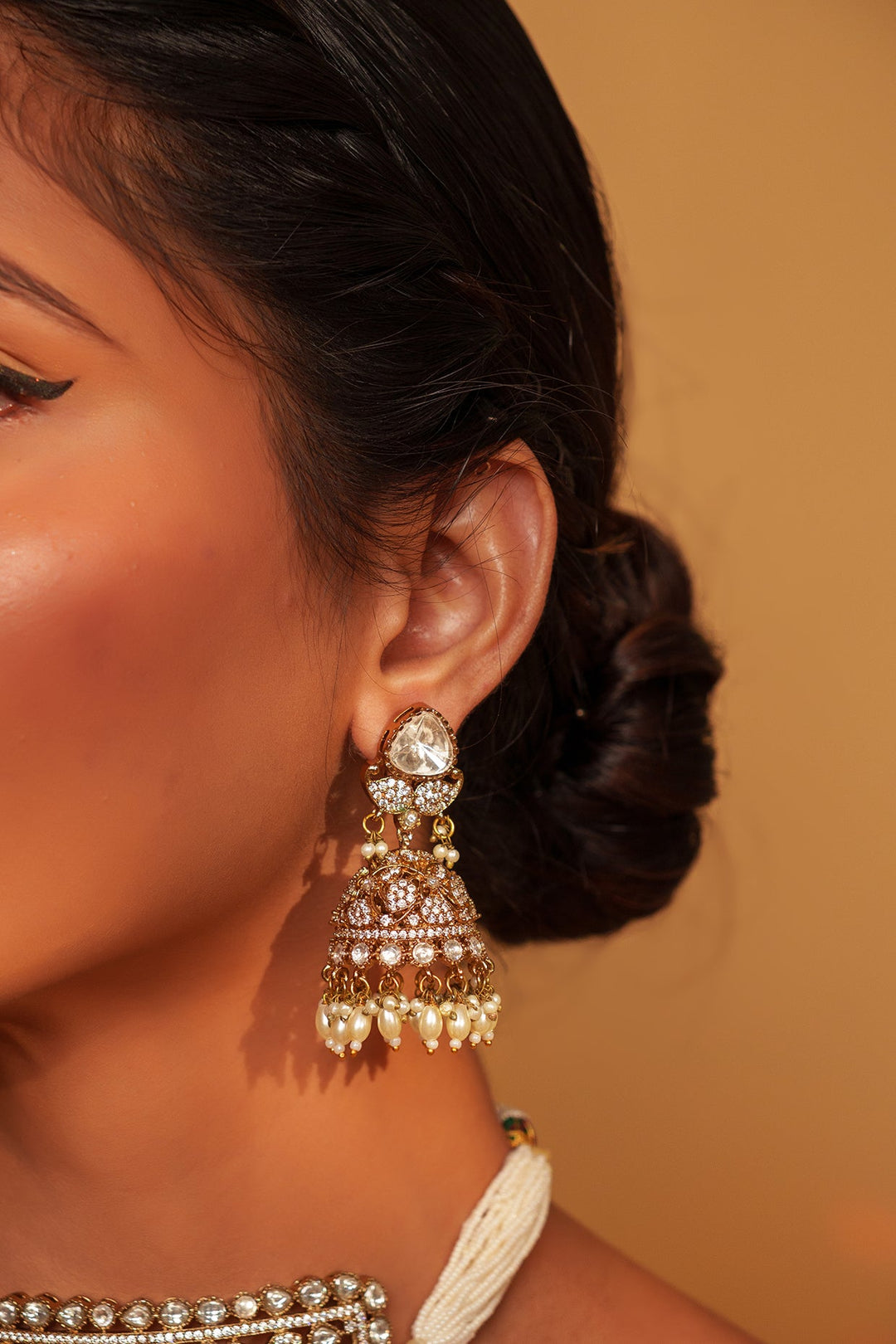 Two Tone Finish Kundan Polki Choker With Jhumka Earrings Zevar by Geeta - Fabilicious Fashion