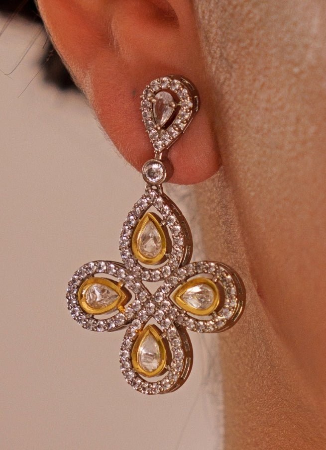 Two Tone Finish Kundan Polki Drop Shaped Necklace Set Zevar by Geeta - Fabilicious Fashion
