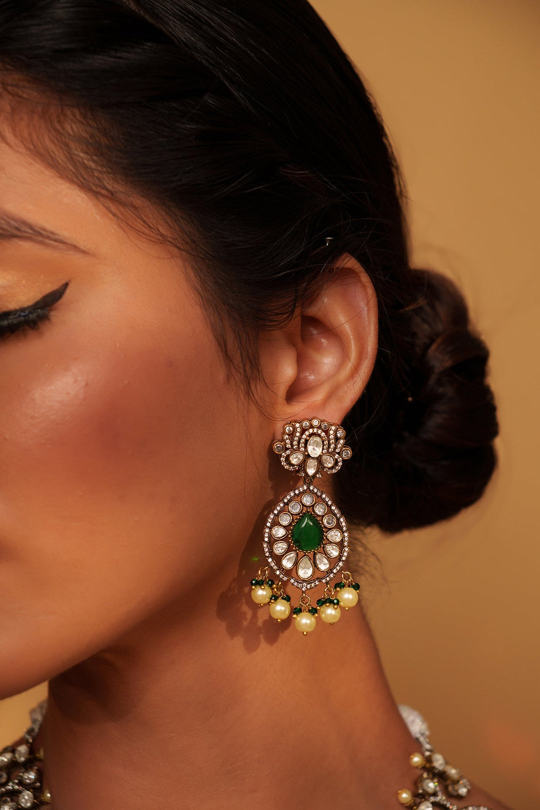 Two Tone Finish Kundan Polki Necklace Set Zevar by Geeta - Fabilicious Fashion