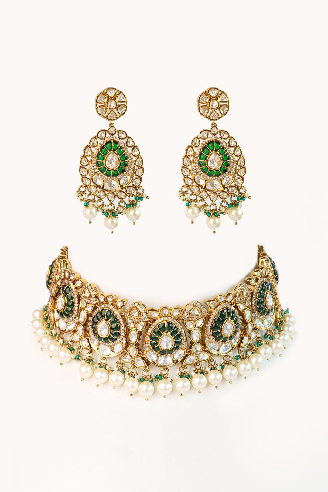 Two Tone Finish Kundan Polki Studded Choker Set Zevar by Geeta - Fabilicious Fashion