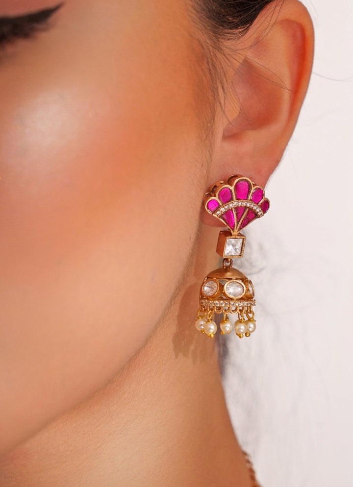 Two Tone Finish Necklace Set With Pink Stones Zevar by Geeta - Fabilicious Fashion
