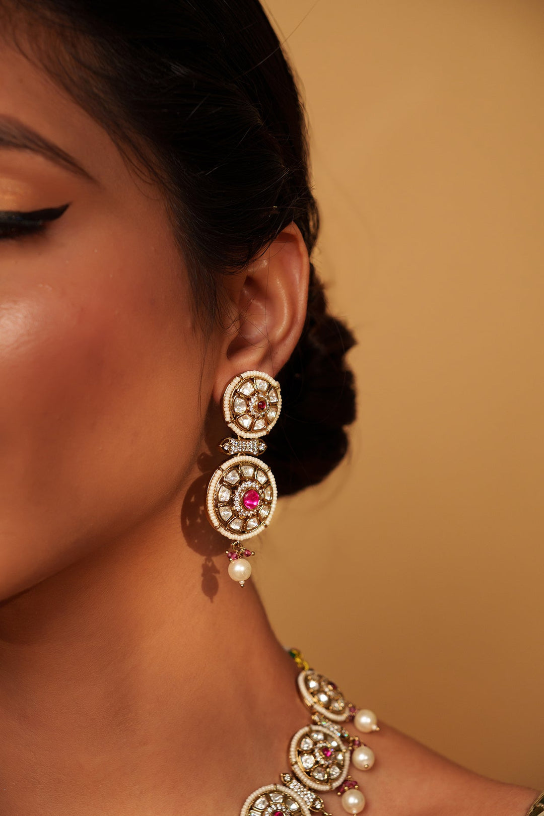 Two Tone Kundan Polki And Red Stone Necklace Set Zevar by Geeta - Fabilicious Fashion