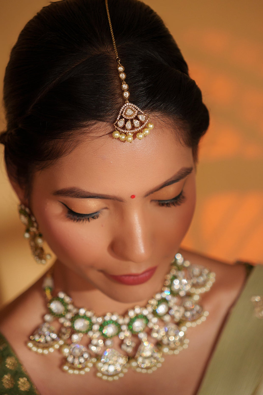 Two Tone Kundan Polki Bridal Choker Set With Maang Tikka Zevar by Geeta - Fabilicious Fashion