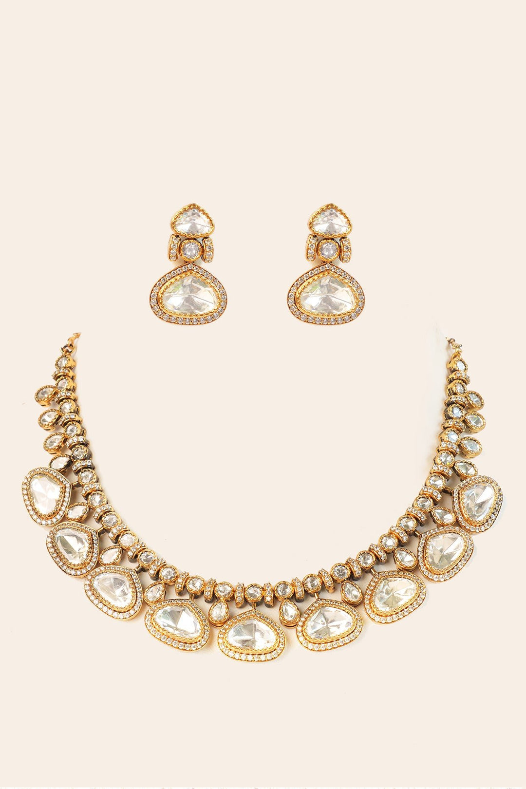 Two Tone Kundan Polki Necklace Set Zevar by Geeta - Fabilicious Fashion