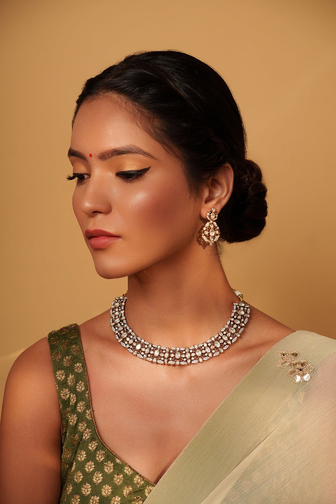 Two Tone Kundan Polki Necklace Set Zevar by Geeta - Fabilicious Fashion
