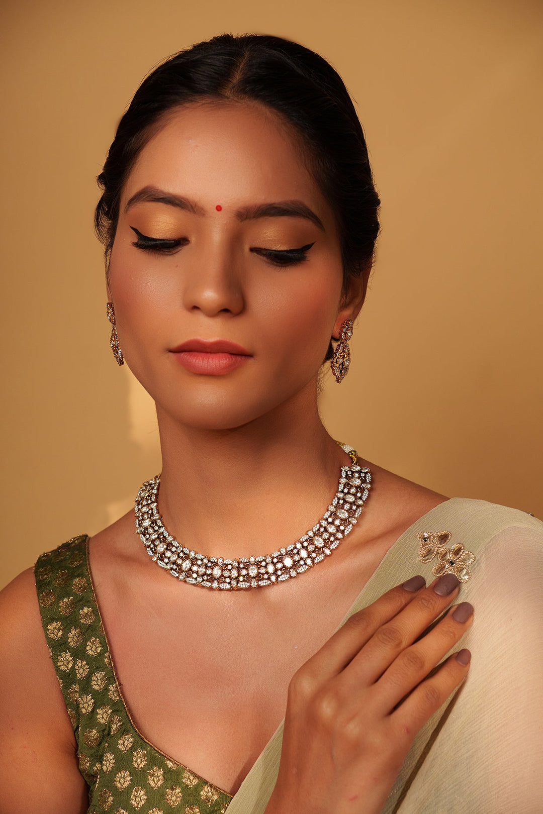 Two Tone Kundan Polki Necklace Set Zevar by Geeta - Fabilicious Fashion