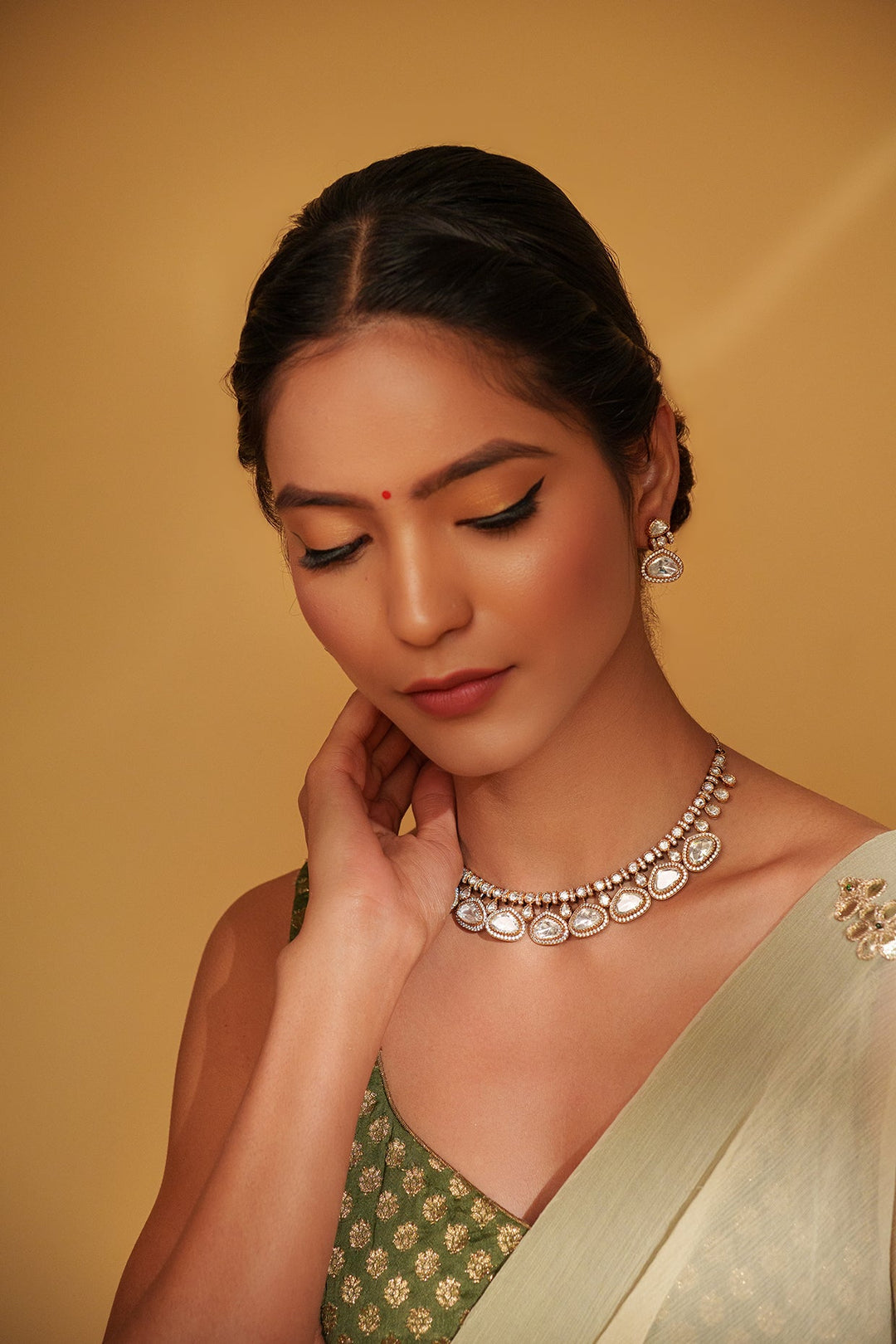 Two Tone Kundan Polki Necklace Set Zevar by Geeta - Fabilicious Fashion