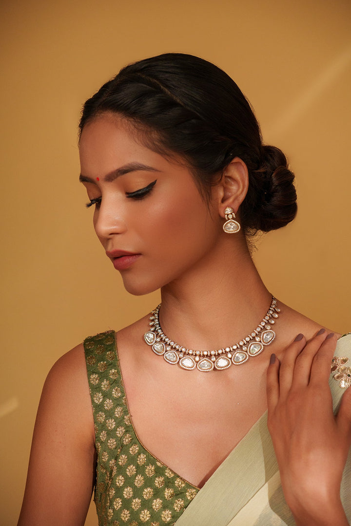 Two Tone Kundan Polki Necklace Set Zevar by Geeta - Fabilicious Fashion