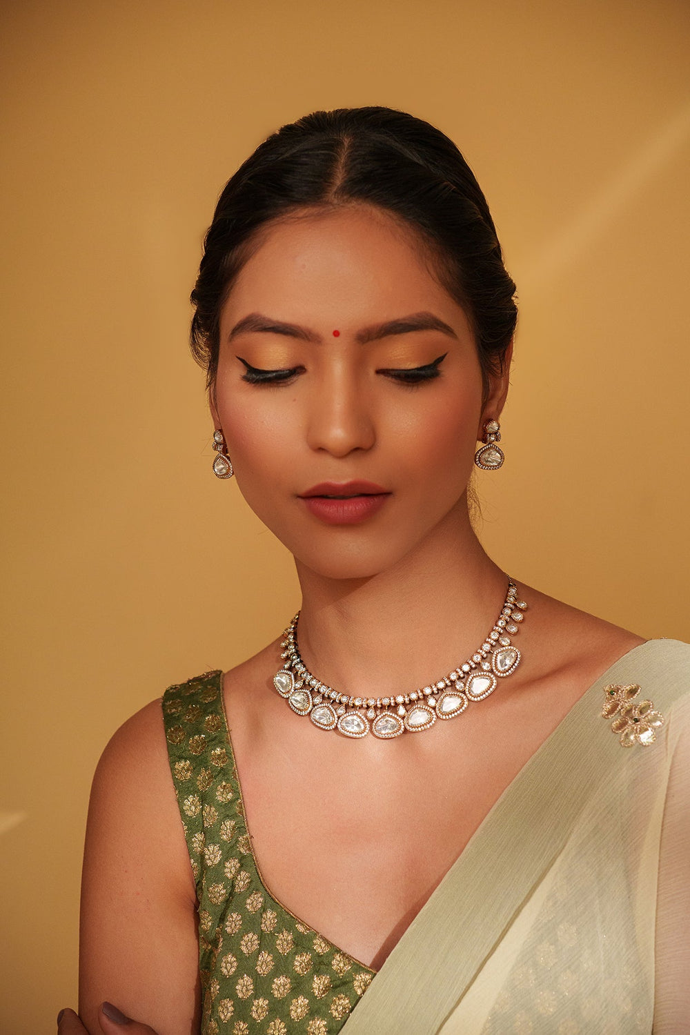 Two Tone Kundan Polki Necklace Set Zevar by Geeta - Fabilicious Fashion
