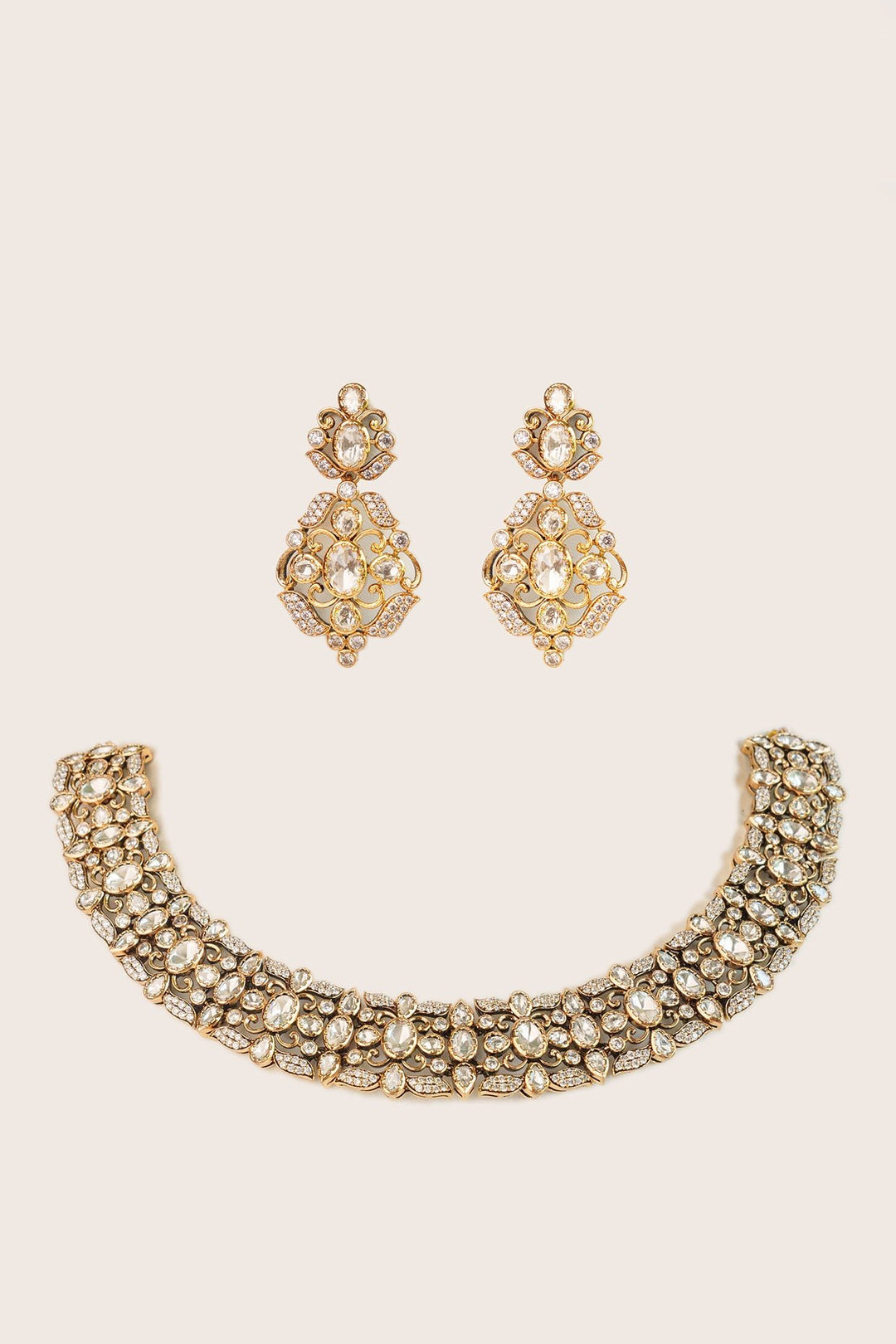 Two Tone Kundan Polki Necklace Set Zevar by Geeta - Fabilicious Fashion