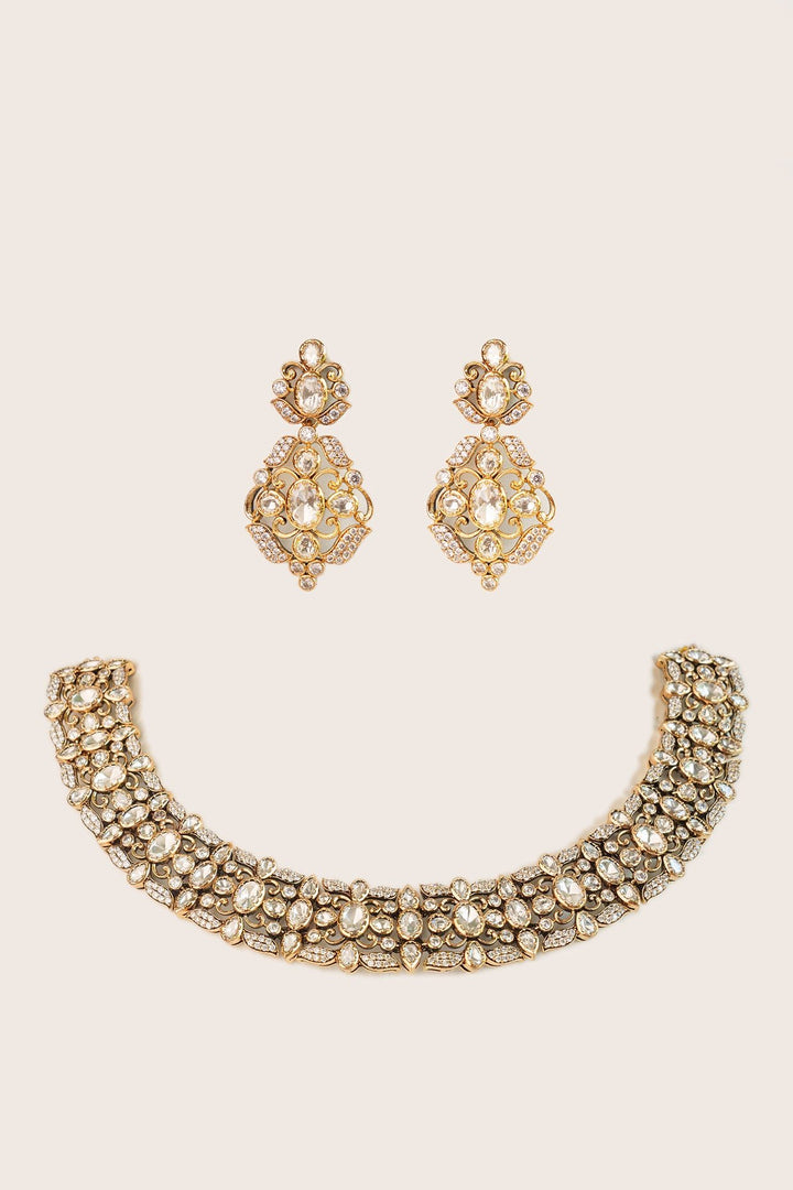 Two Tone Kundan Polki Necklace Set Zevar by Geeta - Fabilicious Fashion
