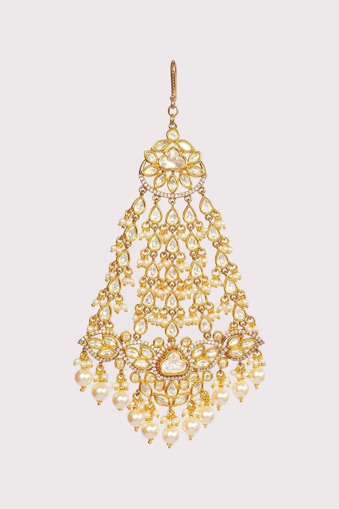 Two Tone Kundan Polki Passa With Pearl Hangings Zevar by Geeta - Fabilicious Fashion