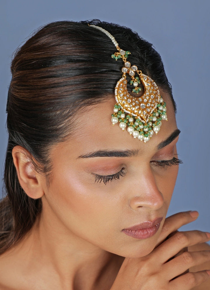 Tyaani Style Green Matte Gold Maangtikka Riana Jewellery - Fabilicious Fashion