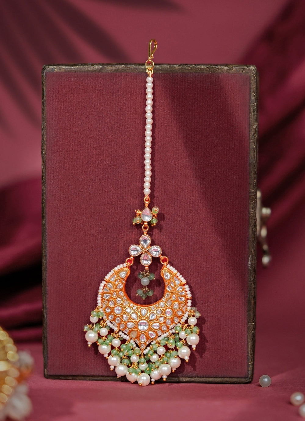 Tyaani Style Green Matte Gold Maangtikka Riana Jewellery - Fabilicious Fashion