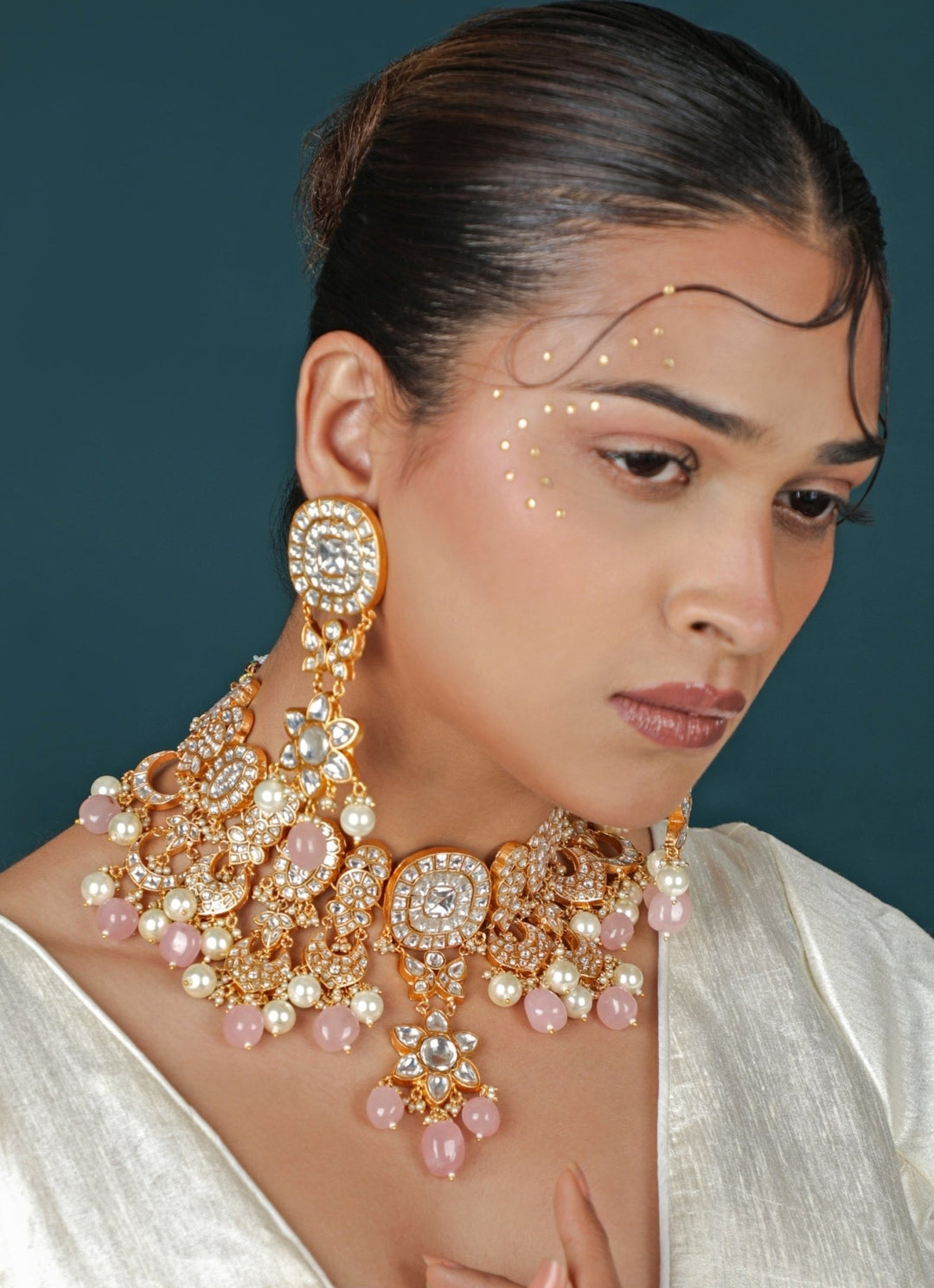 Tyaani Style Matte Gold Bridal Necklace Set Riana Jewellery - Fabilicious Fashion