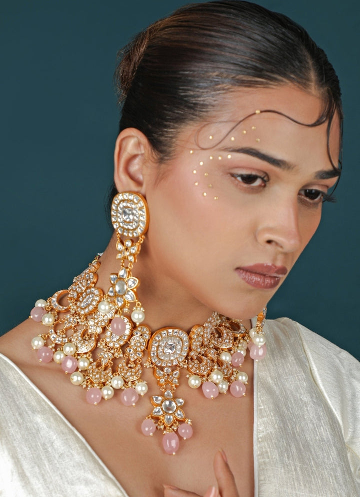 Tyaani Style Matte Gold Bridal Necklace Set Riana Jewellery - Fabilicious Fashion