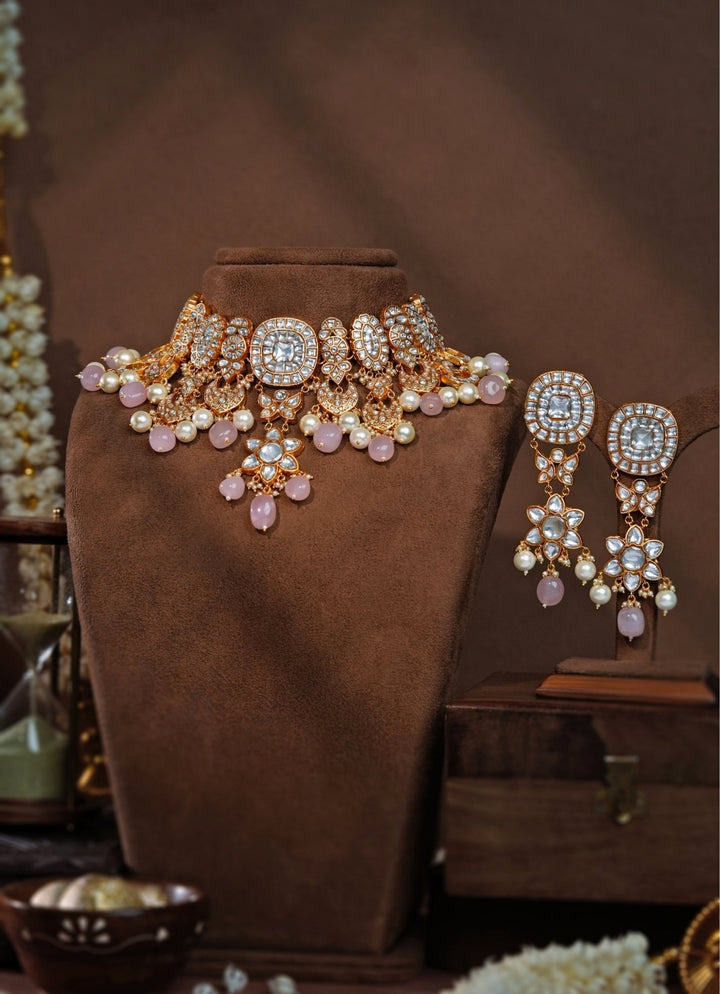 Tyaani Style Matte Gold Bridal Necklace Set Riana Jewellery - Fabilicious Fashion