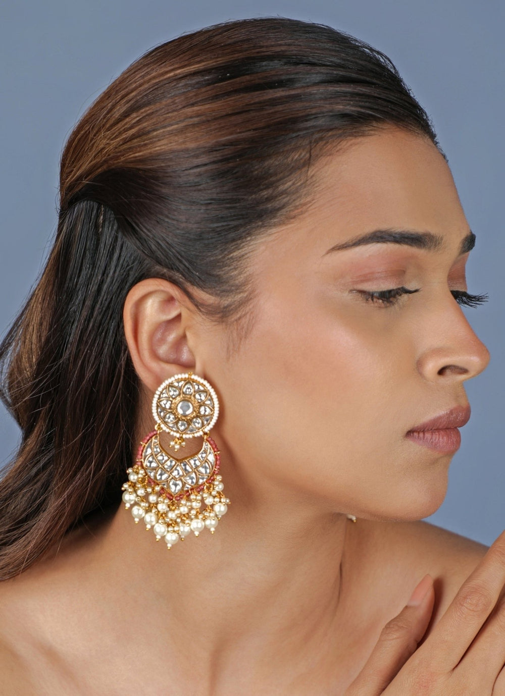 Tyaani Style Pink Stone Matte Gold Necklace Set Riana Jewellery - Fabilicious Fashion