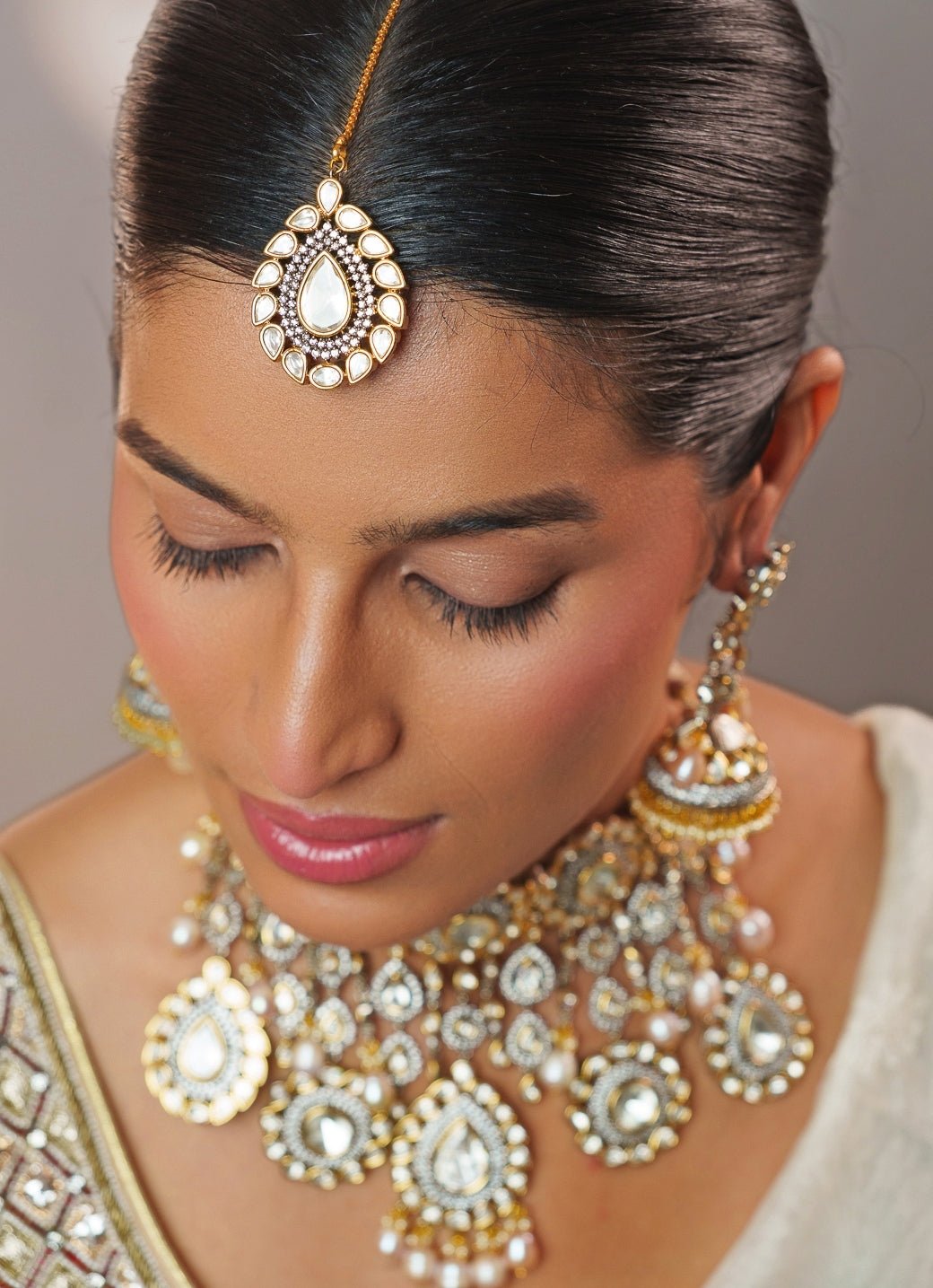 Uncut Polki Kundan Gold Necklace Set Zevar by Geeta - Fabilicious Fashion