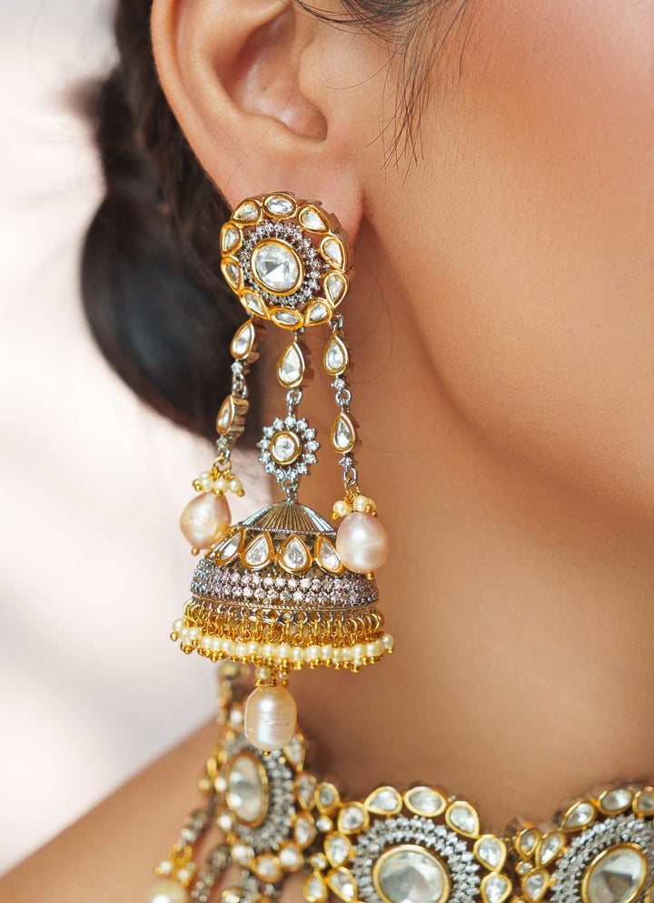 Uncut Polki Kundan Gold Necklace Set Zevar by Geeta - Fabilicious Fashion