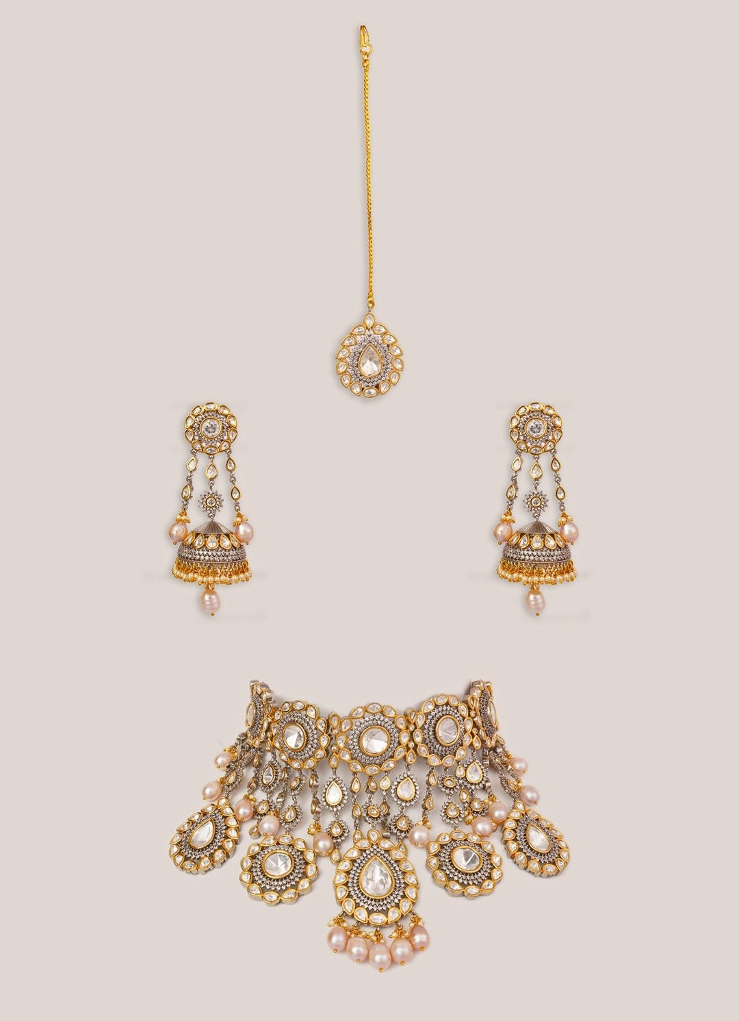 Uncut Polki Kundan Gold Necklace Set Zevar by Geeta - Fabilicious Fashion