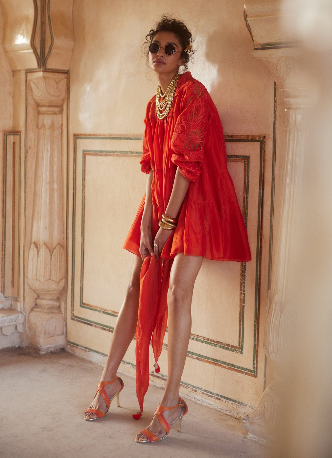 Vermilion Red Silk Organza Dress Paulmi and Harsh - Fabilicious Fashion