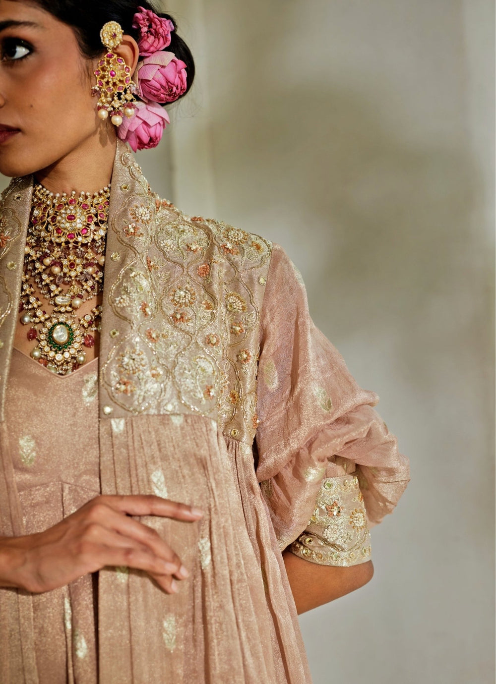 Vintage Brown Tissue Dress With Jacket Paulmi and Harsh - Fabilicious Fashion