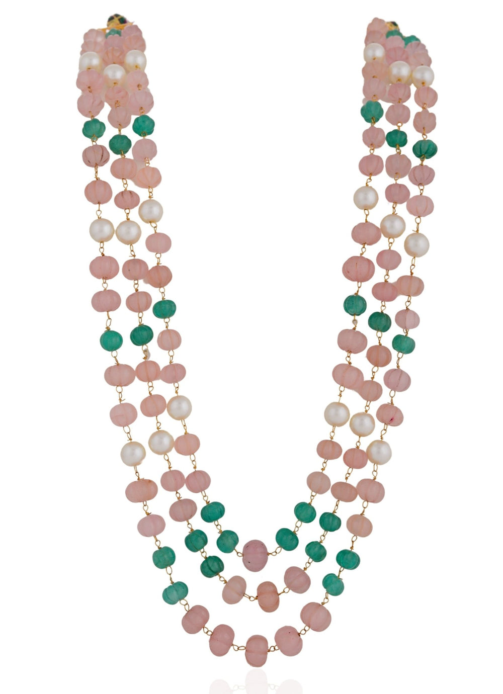 Vintage Rose Quartz And Jade Beaded Maala Riana by Shikha Jindal - Fabilicious Fashion