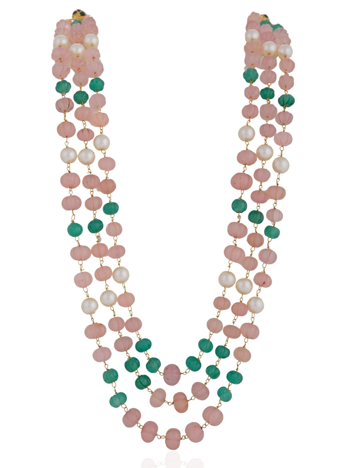 Vintage Rose Quartz And Jade Beaded Maala Riana by Shikha Jindal - Fabilicious Fashion