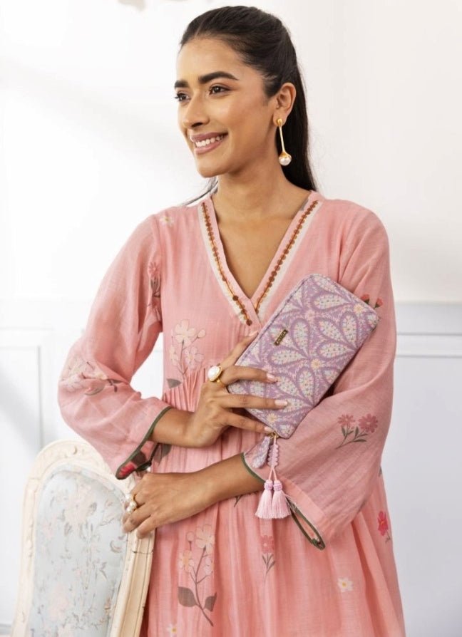 Violet Embroidered Zip Wallet AMYRA - Fabilicious Fashion