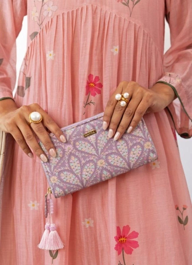 Violet Embroidered Zip Wallet AMYRA - Fabilicious Fashion