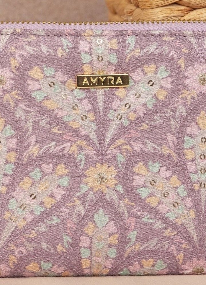 Violet Embroidered Zip Wallet AMYRA - Fabilicious Fashion