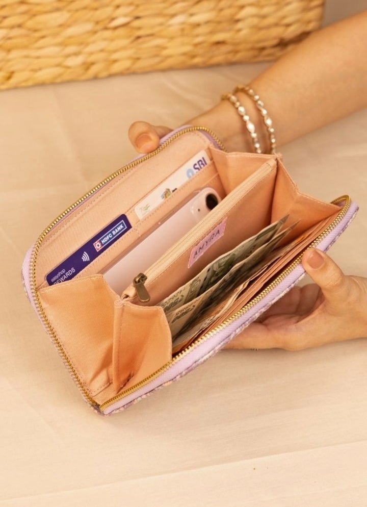Violet Embroidered Zip Wallet AMYRA - Fabilicious Fashion
