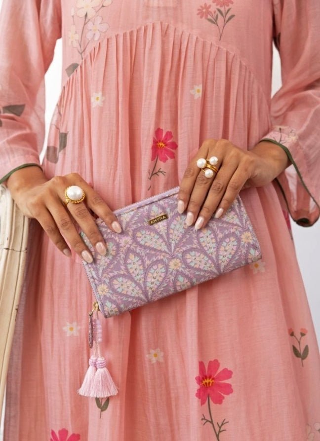 Violet Embroidered Zip Wallet AMYRA - Fabilicious Fashion