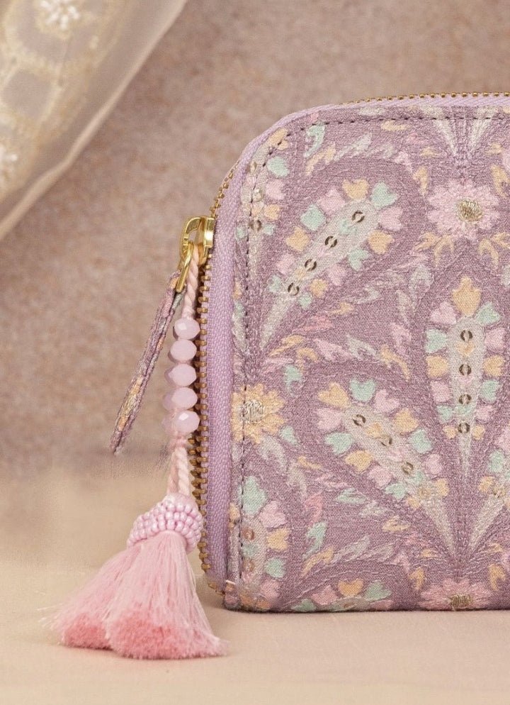 Violet Embroidered Zip Wallet AMYRA - Fabilicious Fashion