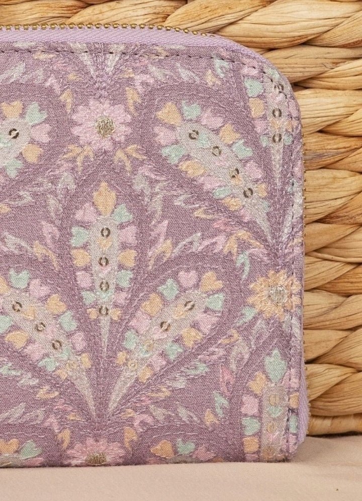 Violet Embroidered Zip Wallet AMYRA - Fabilicious Fashion