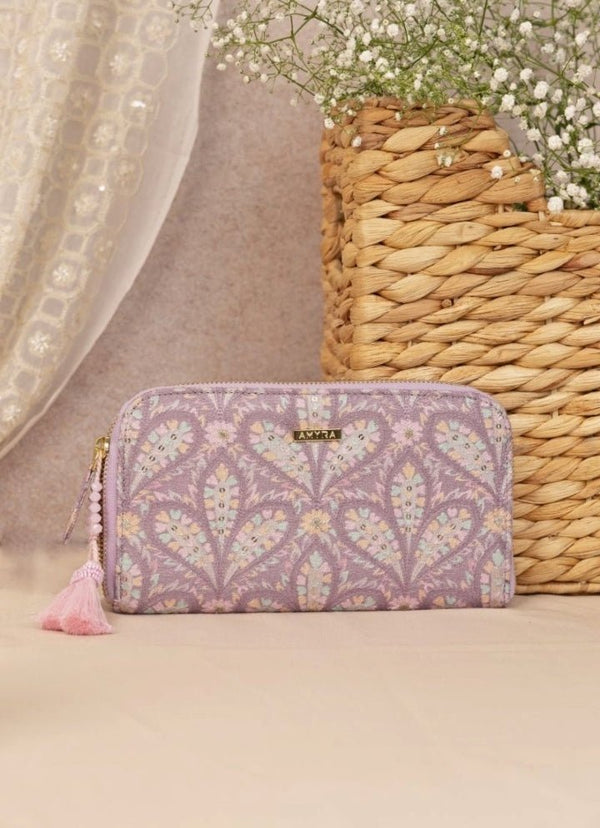 Violet Embroidered Zip Wallet