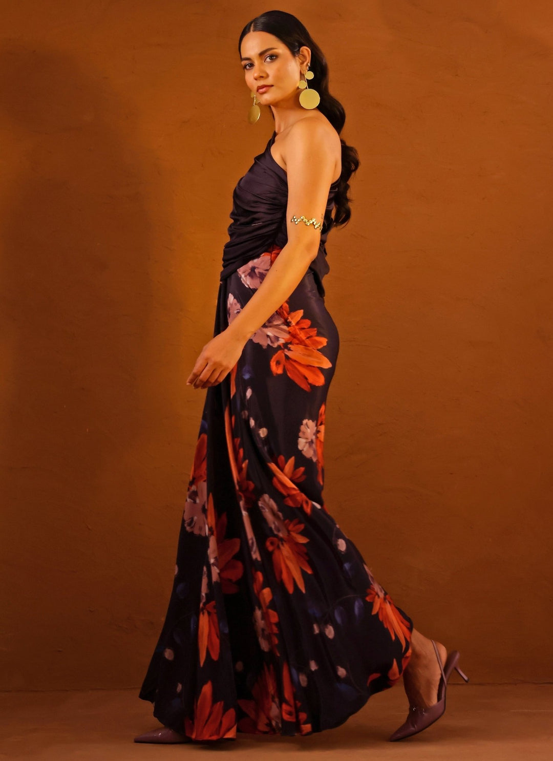 Studio Surbhi Violet Printed Crepe One Shoulder GownFabilicious Fashion
