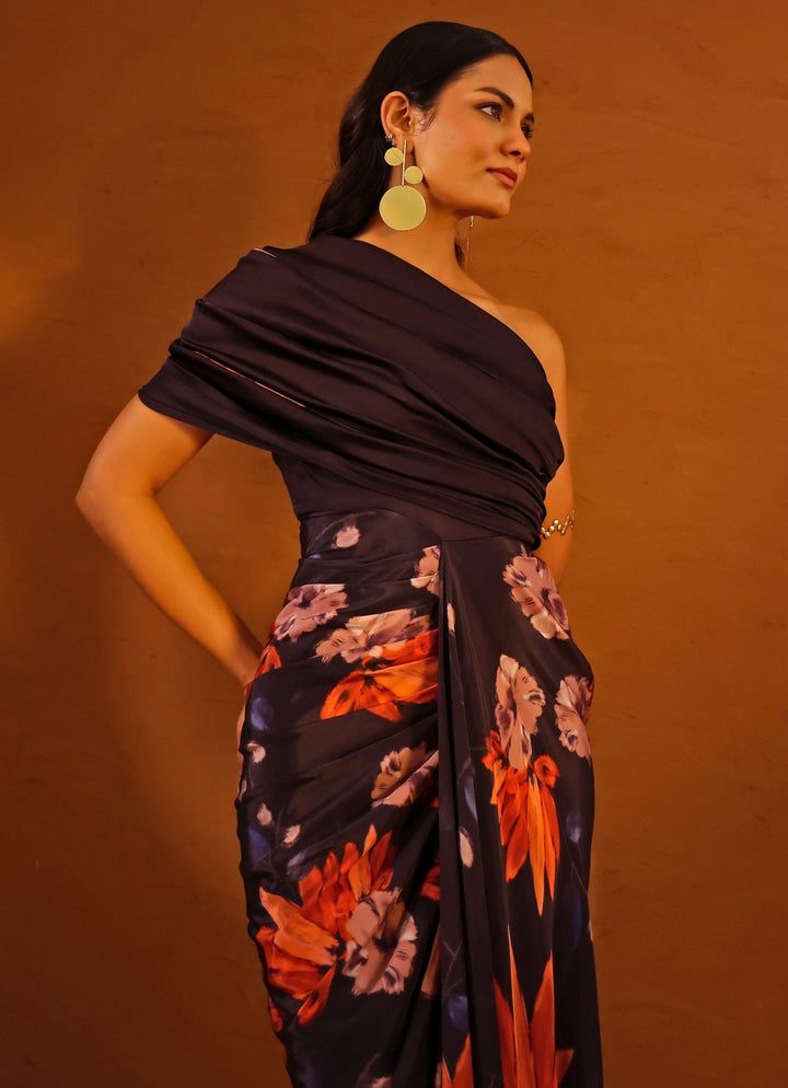 Studio Surbhi Violet Printed Crepe One Shoulder GownFabilicious Fashion