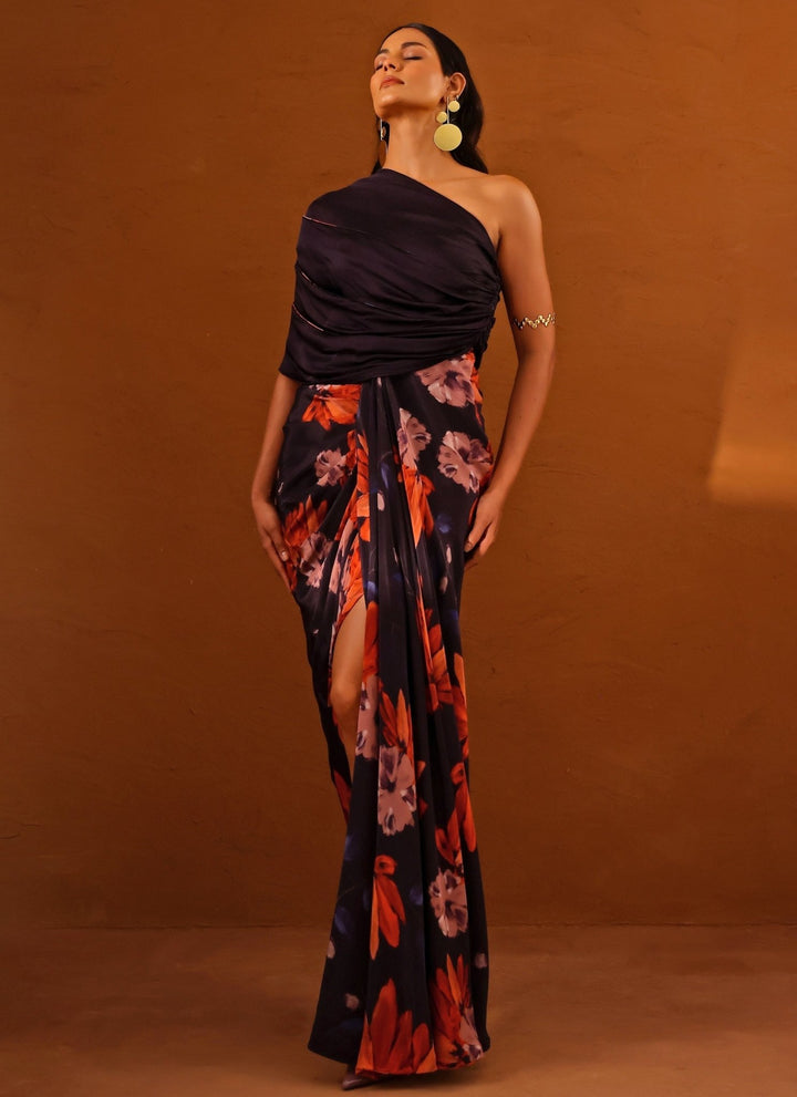 Studio Surbhi Violet Printed Crepe One Shoulder GownFabilicious Fashion