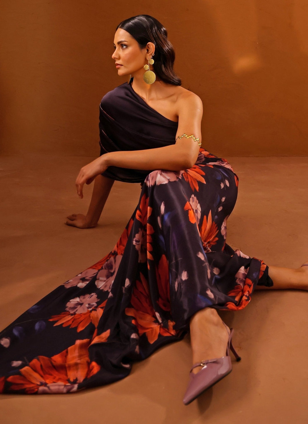 Studio Surbhi Violet Printed Crepe One Shoulder GownFabilicious Fashion