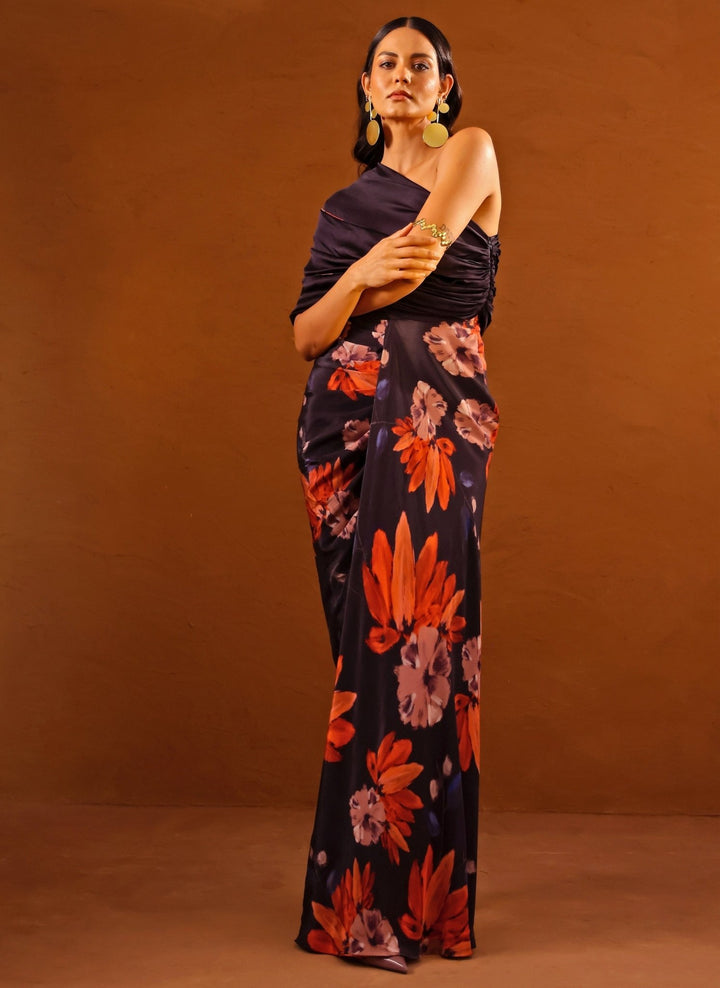 Studio Surbhi Violet Printed Crepe One Shoulder GownFabilicious Fashion