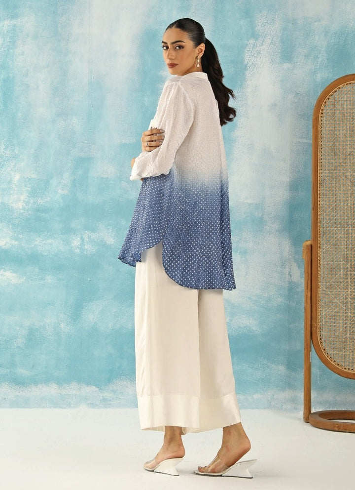 Twenty Nine White And Blue Bandhani Ombre Shirt With PalazzoFabilicious Fashion