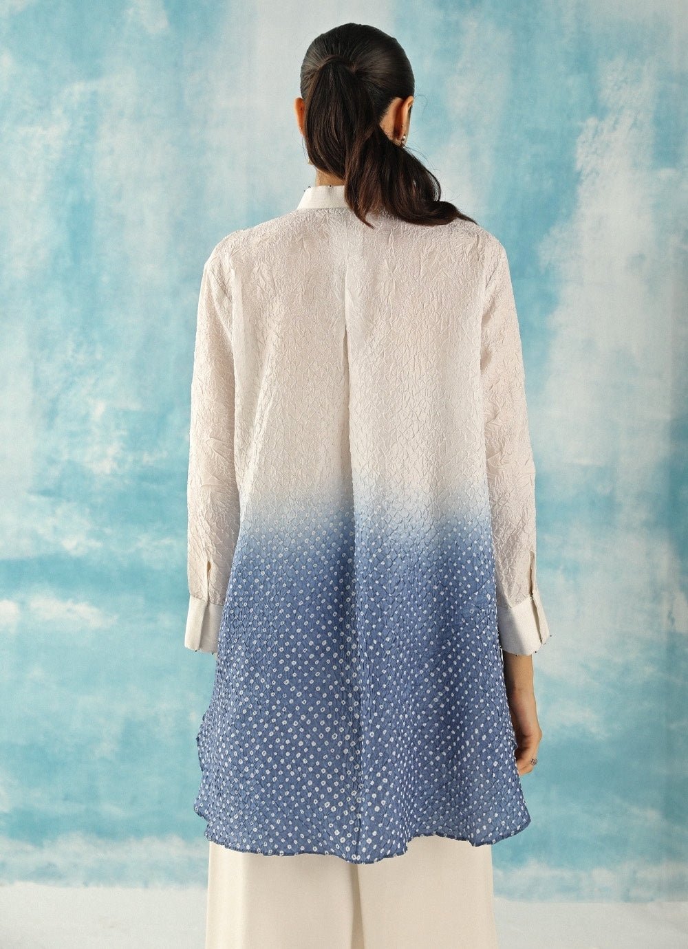 Twenty Nine White And Blue Bandhani Ombre Shirt With PalazzoFabilicious Fashion